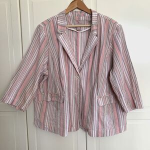 Laurie Felt Stripe Blazer Jacket Pockets Cotton Linen Pink Women Size 28 W
